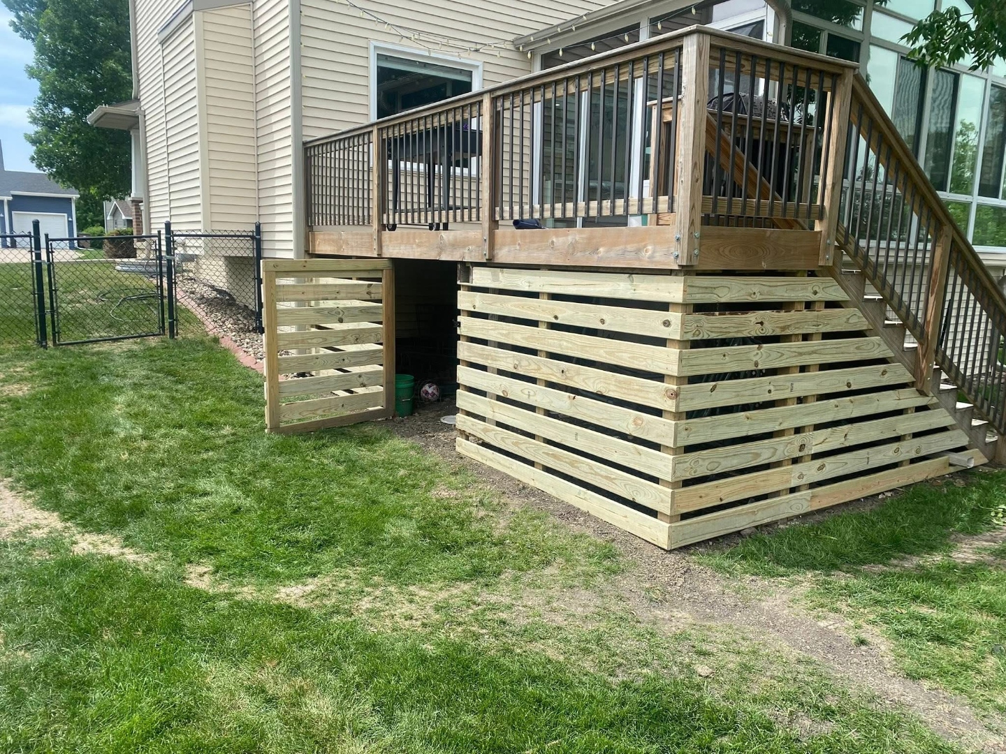 Custom raised deck finished build Iowa
